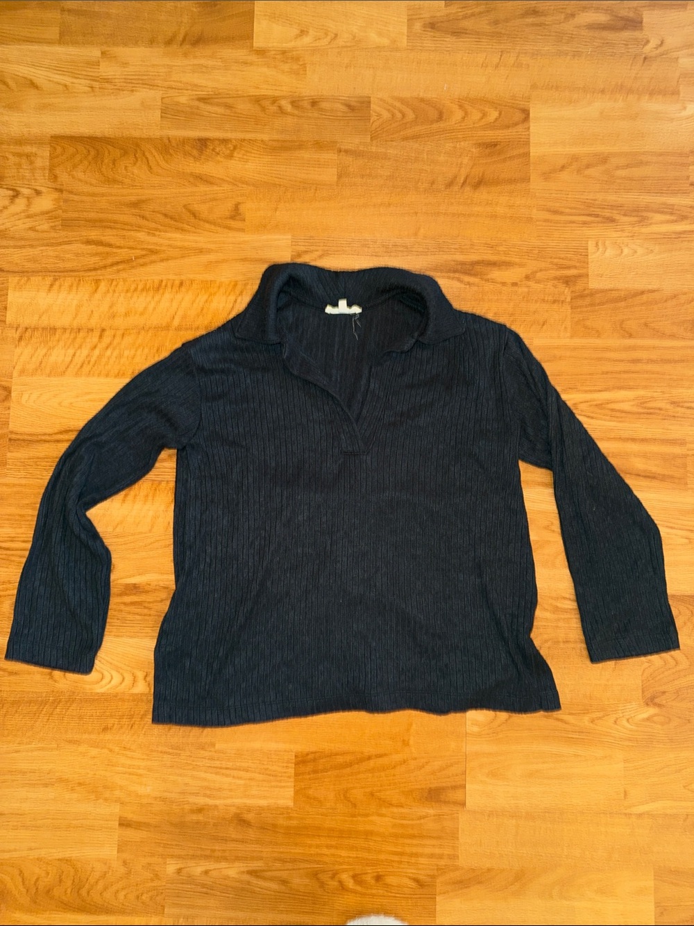 Madewell Dark Green Ribbed Collared Long Sleeve Shirt
